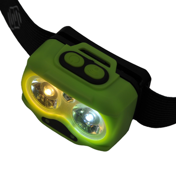 HEAD+BEAM400, grass green, 400 Lumen, Hybridstirnlampe mit Box und Ladekabel USB-C