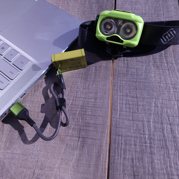 HEAD+BEAM400, grass green, 400 Lumen, Hybridstirnlampe mit Box und Ladekabel USB-C