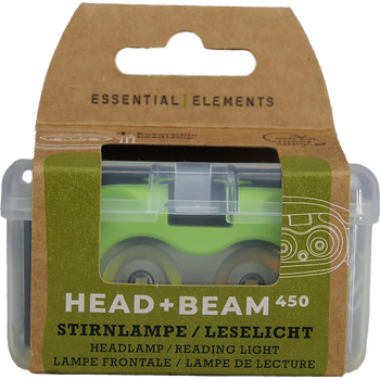 HEAD+BEAM450, grass green, 450 Lumen, Stirnlampe / Leselicht mit Box und Ladekabel USB-C