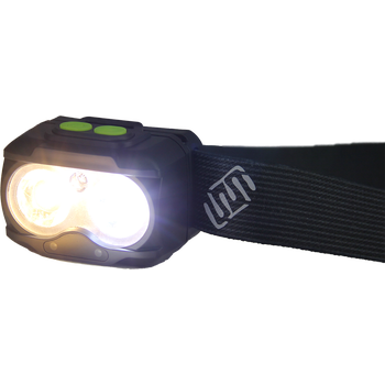 HEAD+BEAM400, black as night, 400 Lumen, Hybridstirnlampe mit Box und Ladekabel USB-C