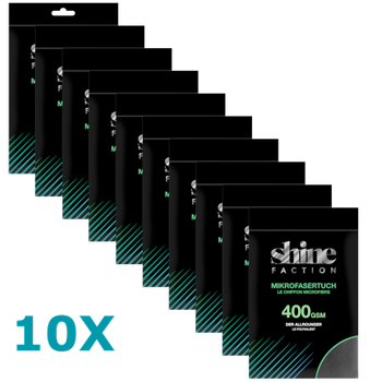 Die feine Struktur der Mikrofasertücher nimmt Schmutzpartikel und Flüssigkeiten schneller und leichter auf als herkömmliche Tücher. Die Faser des Shine Faction Mikrofasertuchs misst ca. 1/100 des Durchmessers eines menschlichen Haares und ist ca. 300 mal feiner als eine Baumwollfaser. Daher entfernt das Shine Faction Mikrofasertuch den Schmutz sanfter und ohne zu kratzen (siehe Abbildung). Anwendungsgebiete: Alle Reinigungs- und Pflegearbeiten auf fast allen Oberflächen. Sehr saugfähig, kann daher auch Schmutz aus Textilien aufnehmen. Das Tuch kann auch um eine Bürste gewickelt werden, um die Kraft der Bürste und die Saugfähigkeit der Mikrofaser zu nutzen. 

Material: 80% Polyester + 20% Polyamid - 400 GSM - TERRY