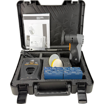 Micrum 75mm Akku Schleifer inkl. Ladegerät und Micrum Schleifmittel Starterpaket